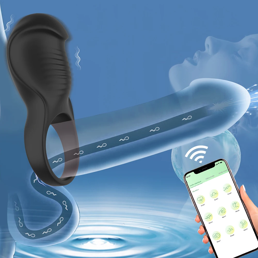 APP التحكم هزاز خاتم الديك للرجال تأخير القذف القضيب الدائري الجنس لعب قفل Penisring كوكرينج الكبار الذكور الجنس لوازم 18 #4