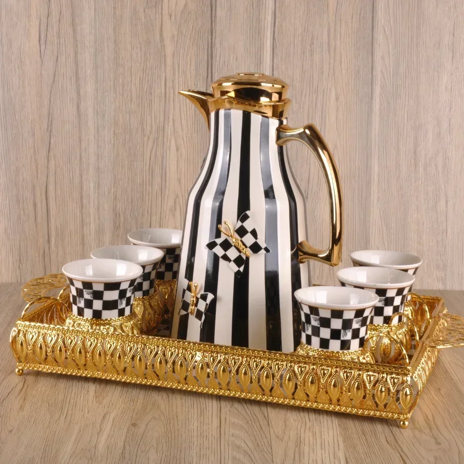 Coffee Pot White Striped Vintage  Arabic-style Insulated  Vacuum Kettle Modern Stainless Steel Color Box Custom - view 3