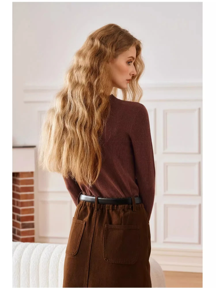 OLrain Women's Pullover Sweaters Solid Mock Neck Long Sleeve Sweater 2025 Autumn New in Knitting Female Clothing M56QZ86530