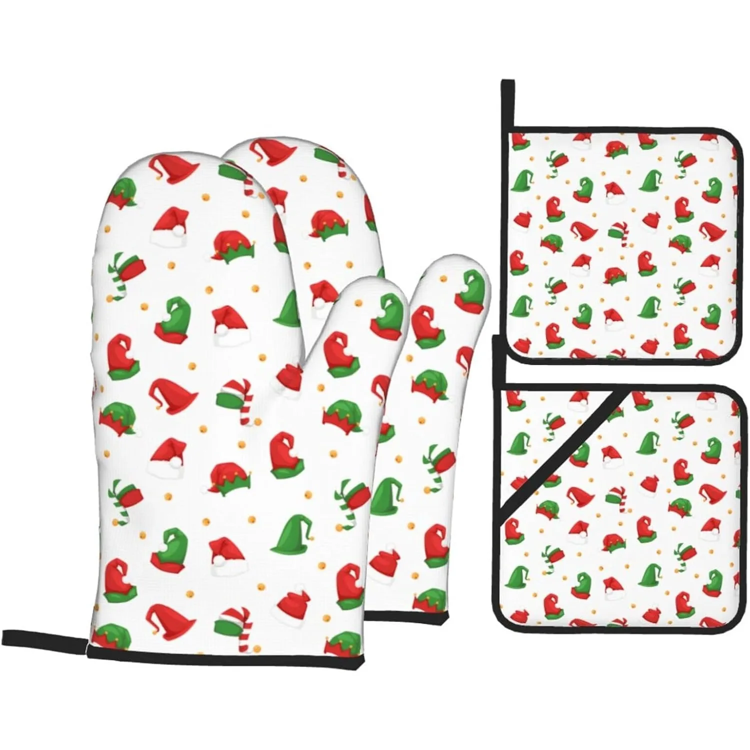 

Oven Mitts and Pot Holders Sets 4 Pcs Set, Cooking Mitts Non-Slip Kitchen Oven Gloves Heat Resistant BBQ Gloves