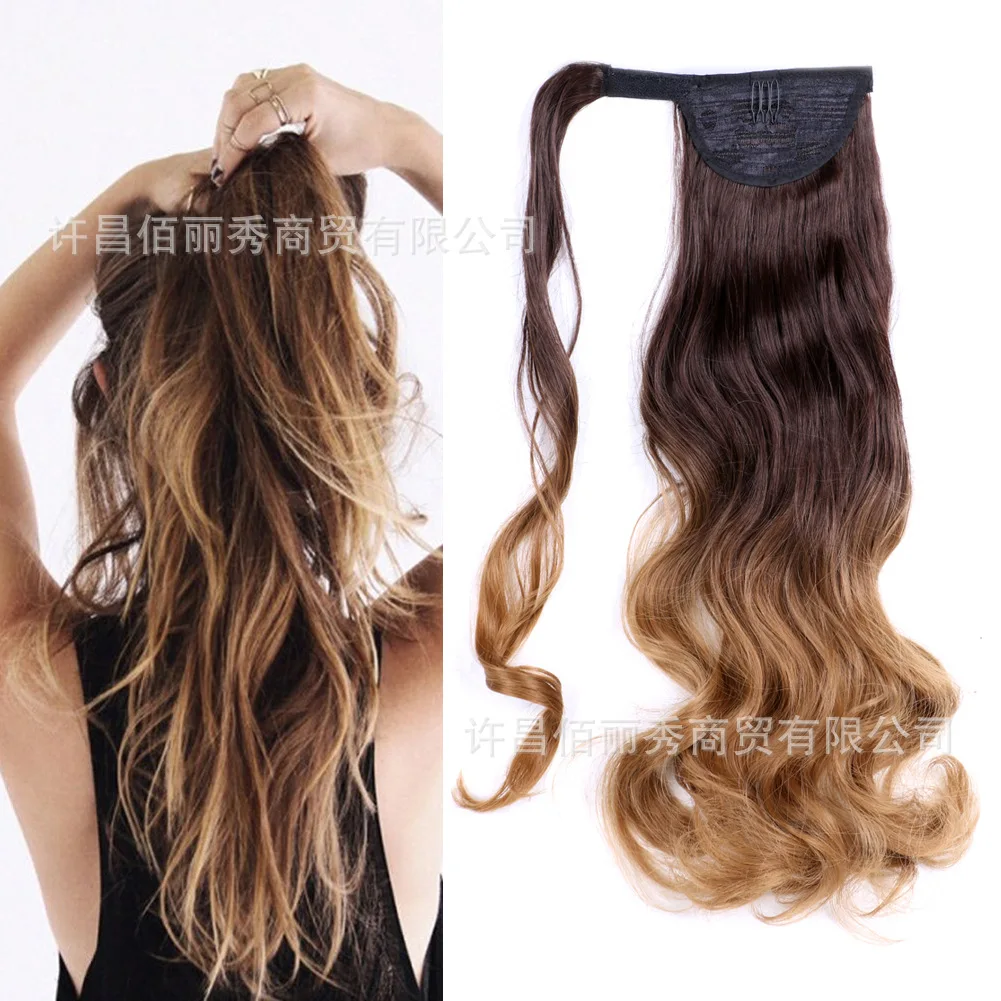 Synthetic Magic Velcro Ponytail 17in Long Hair Extension Clip in Style Heat Resistant Anime Cosplay Party Wig Factory Supply