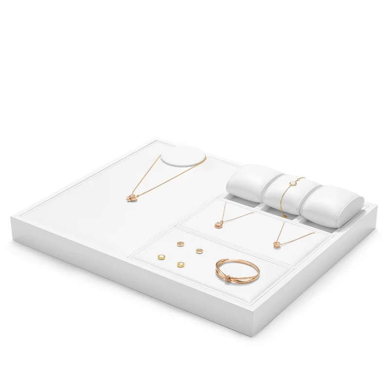Oirlv Jewelry Display Tray White Ring Earring Display Jewelry Tray Leather Jewelry Trays Bangle Bracelet Necklace Display Trays
