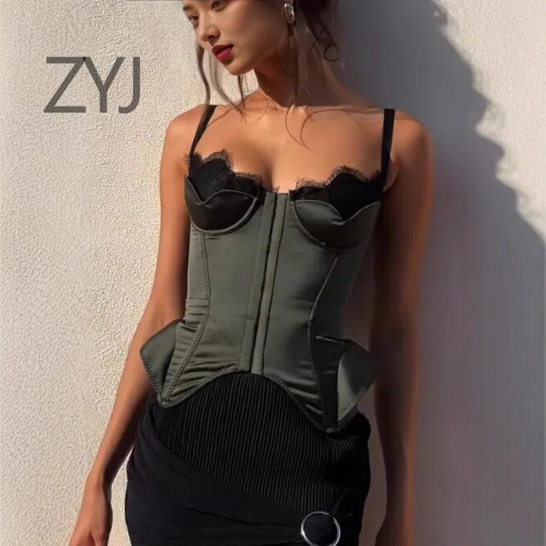 

2025 new new product, premium court heavy industry bright black diced splicing double-layer hem front chest sleeveless sling ves