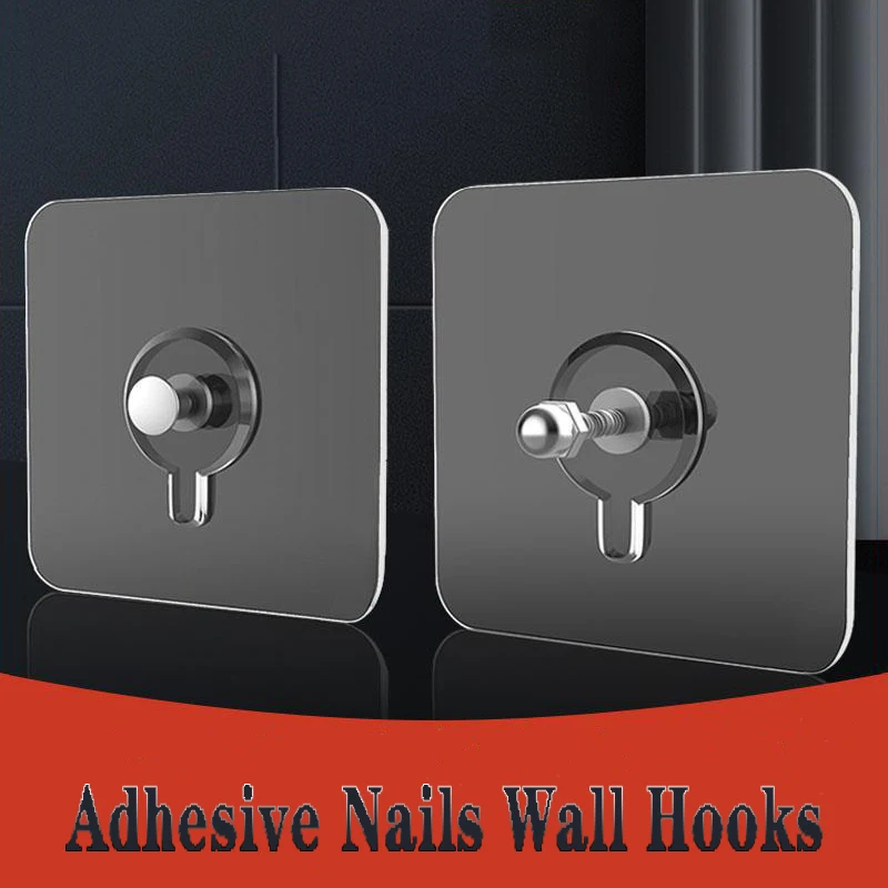 1/6Pcs PVC Strong Adhesive Nails Wall Poster Seamless Wall Hook Waterproof Durable Transparent Kitchen Bathroom Screw Hook