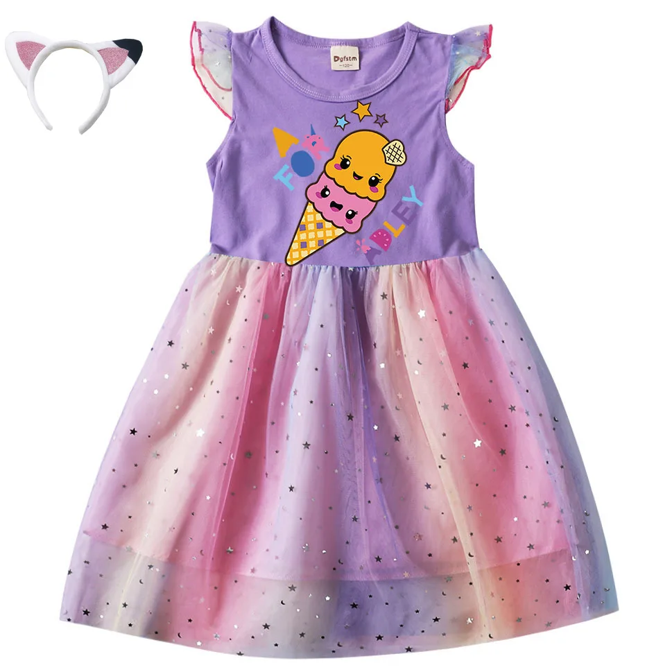 

New Summer A FOR ADLEY Clothes Girls Wedding Party Elegant Princess Dress Kids Short Sleeves Casual Dresses Children's Vestidos