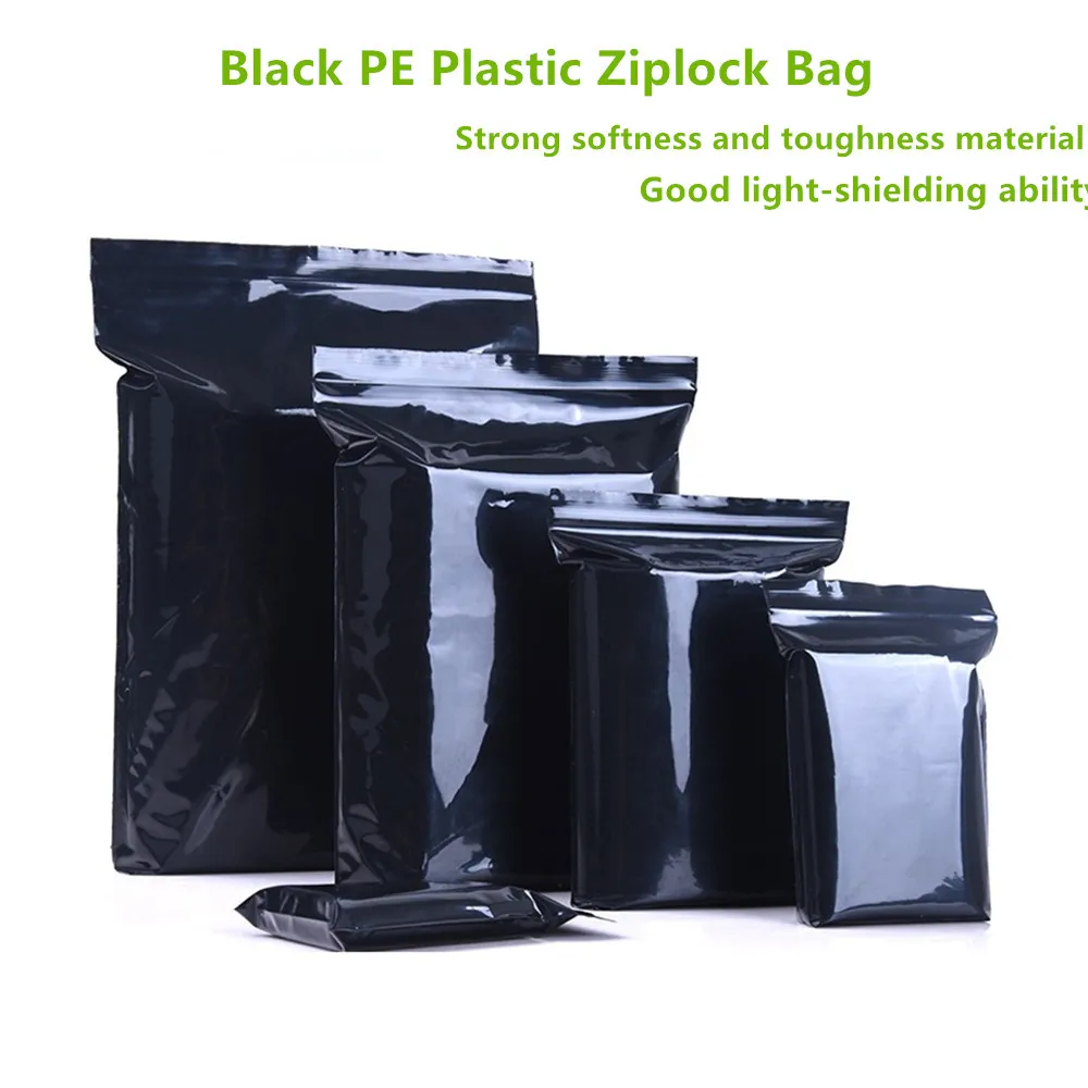 

100pcs Black Thickened PE Ziplock Packing Bags - Opaque Zipper Resealable Plastic Pouches Goods Grocery Packaging Self Sealing