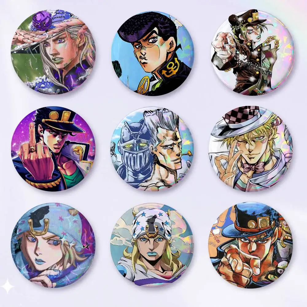 A-JoJo's Bizarre Adventure Snap-in Pins Cartoon Character Round Creative Brooches For Backpack Accessories Jewelry Gifts