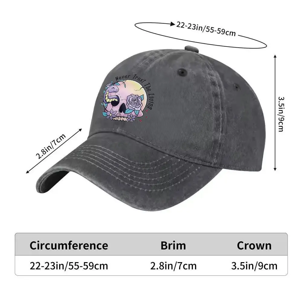 Never Trust The Living Skull Rose Baseball Cap Vintage Washed Adjustable Retro Visor Hat