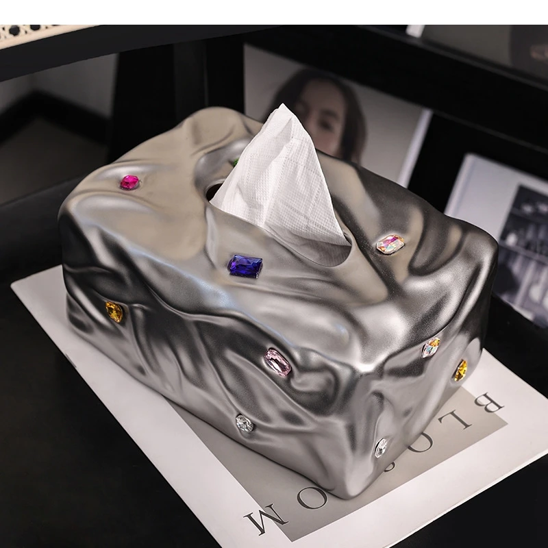 

Ceramic Tissue Box Fold Pattern Colored Stone Silver Cardboard Paper Towel Holder Napkin Home Decoraction