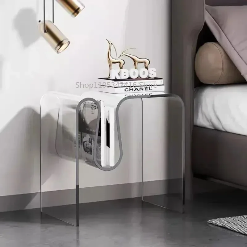 Modern Transparent Bedside Side Table Multi Use Sofa Tea Desk for Bedroom Balcony Indoor Home Living Daily Storage Decoration