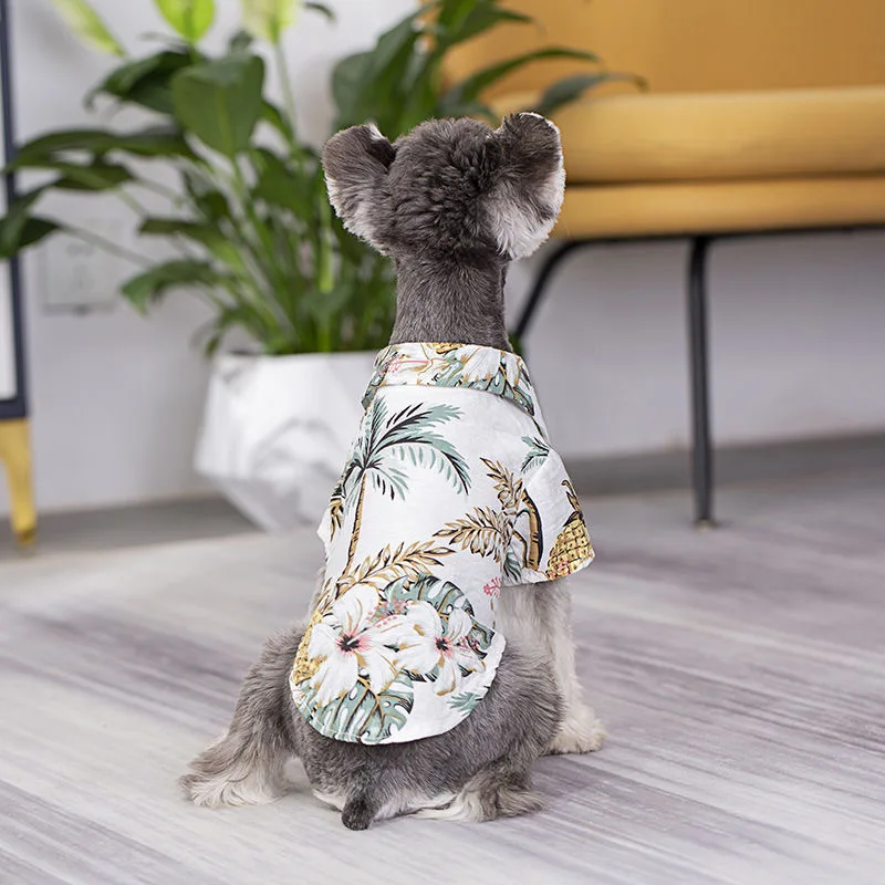 Summer Pet Dogs Cats Clothes Hawaiian Style Leaf Printed Beach Shirts for Puppy Medium Large Dog Chihuahua Costume Pet Clothing