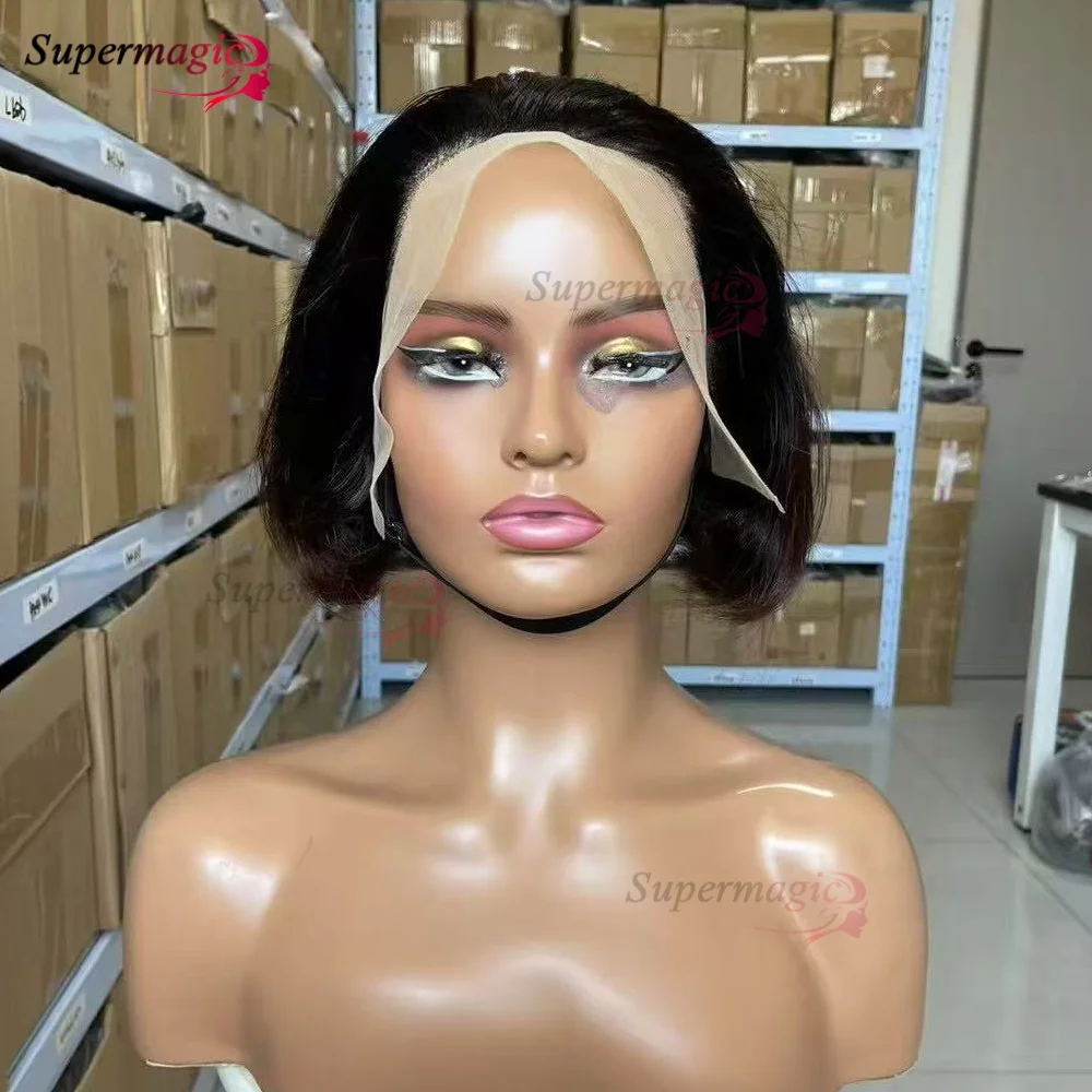 باروكة مزدوجة مسحوبة بلون الشوكولاتة بدون صمغ، شعر بشري جاهز للارتداء، طبقة بنية كراميل برازيلية، مقطوعة بشكل مستقيم، دانتيل مسبق القطع