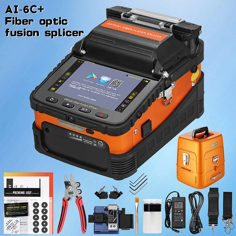 AI-6C+ Fiber Optic Fusion Splicer 6 Motors Optical Fiber Welding Machine With Fiber Cleaver Fiber Stripper Fiber Optic Tool Kit