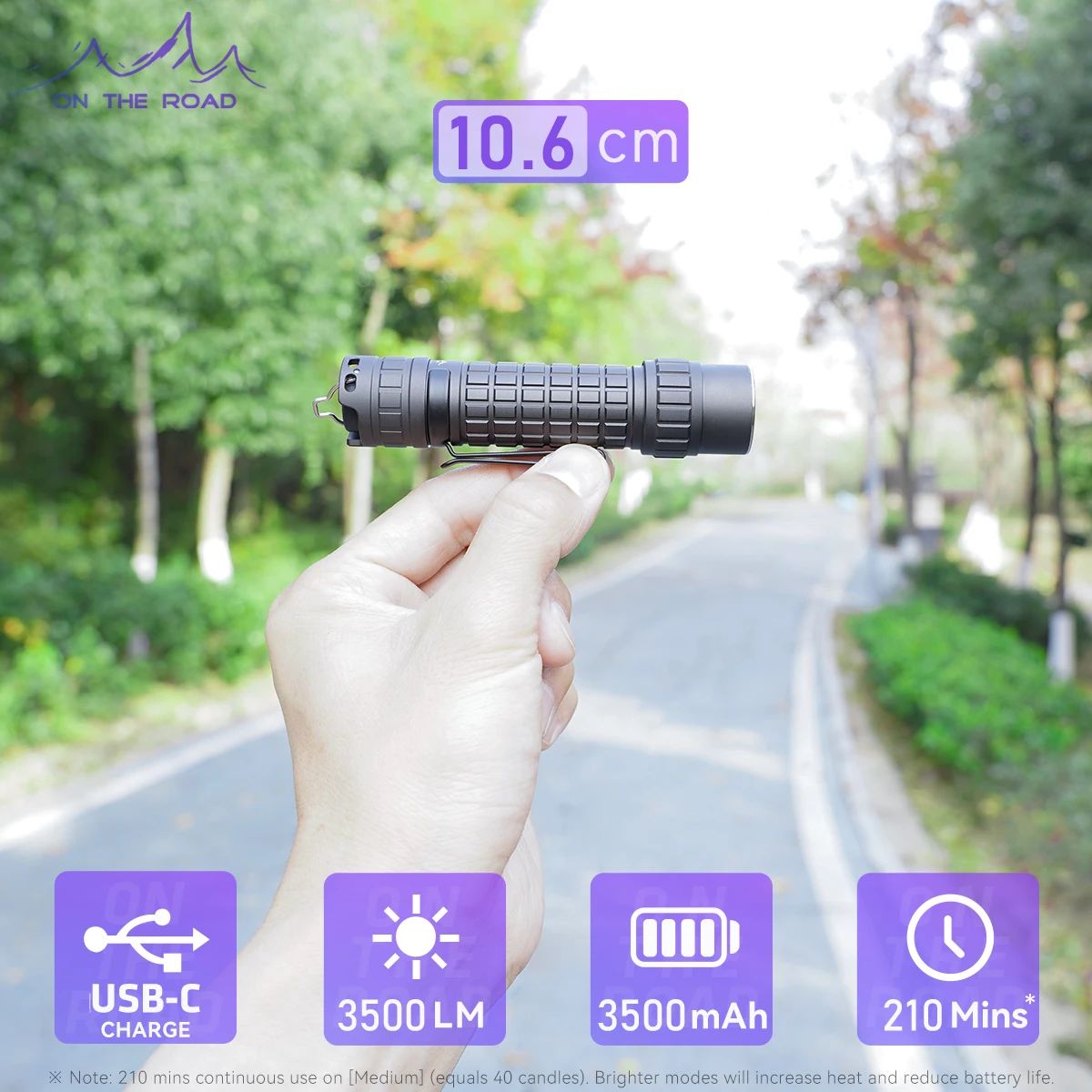 ON THE ROAD M8 EDC Flashlight, High Lumen Pocket Tactical LED Flashlight, Type-C Rechargeable, Stepless Dimming, IPX7