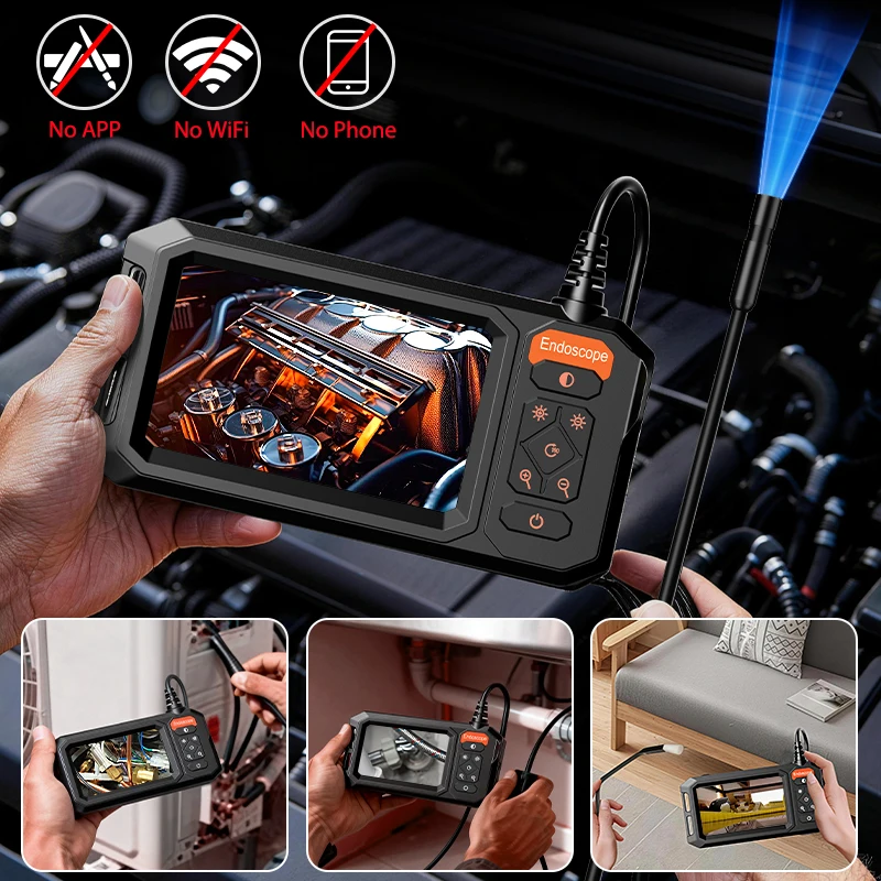 4.3-inch IPS Industrial Borescope Camera 1080P HD with 8mm Probe 1-30m Rigid Cable 2600mAh IP67 Endoscope for Car Pipe Check