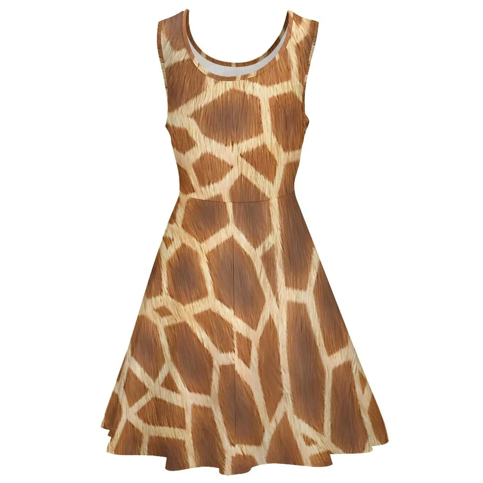 Robe imprimée girafe pour femme, robe de skate graphique, mode de rue animale, marron fibre, grande taille, mignon, été