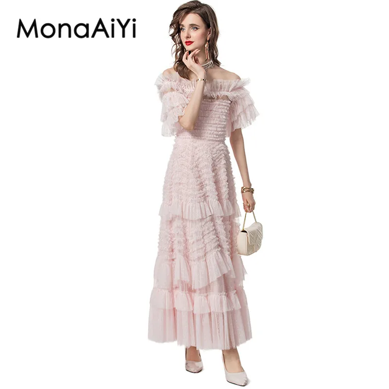 MonaAiYi Fashion Summer Women's Ball Gown Dress Butterfly sleeve Tiered Ruffles Backless Mesh Bohemia Mixi Dresses