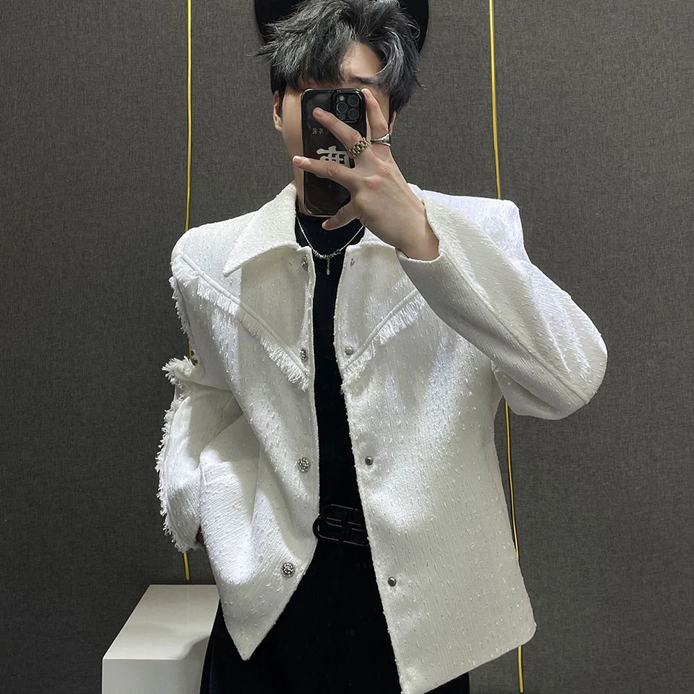 Mens Tassel Stage Casual Jacket Streetwear Fashion Nightclub Party Youth City Boy Lightweight Loose Fringe Outerwear 2026 New