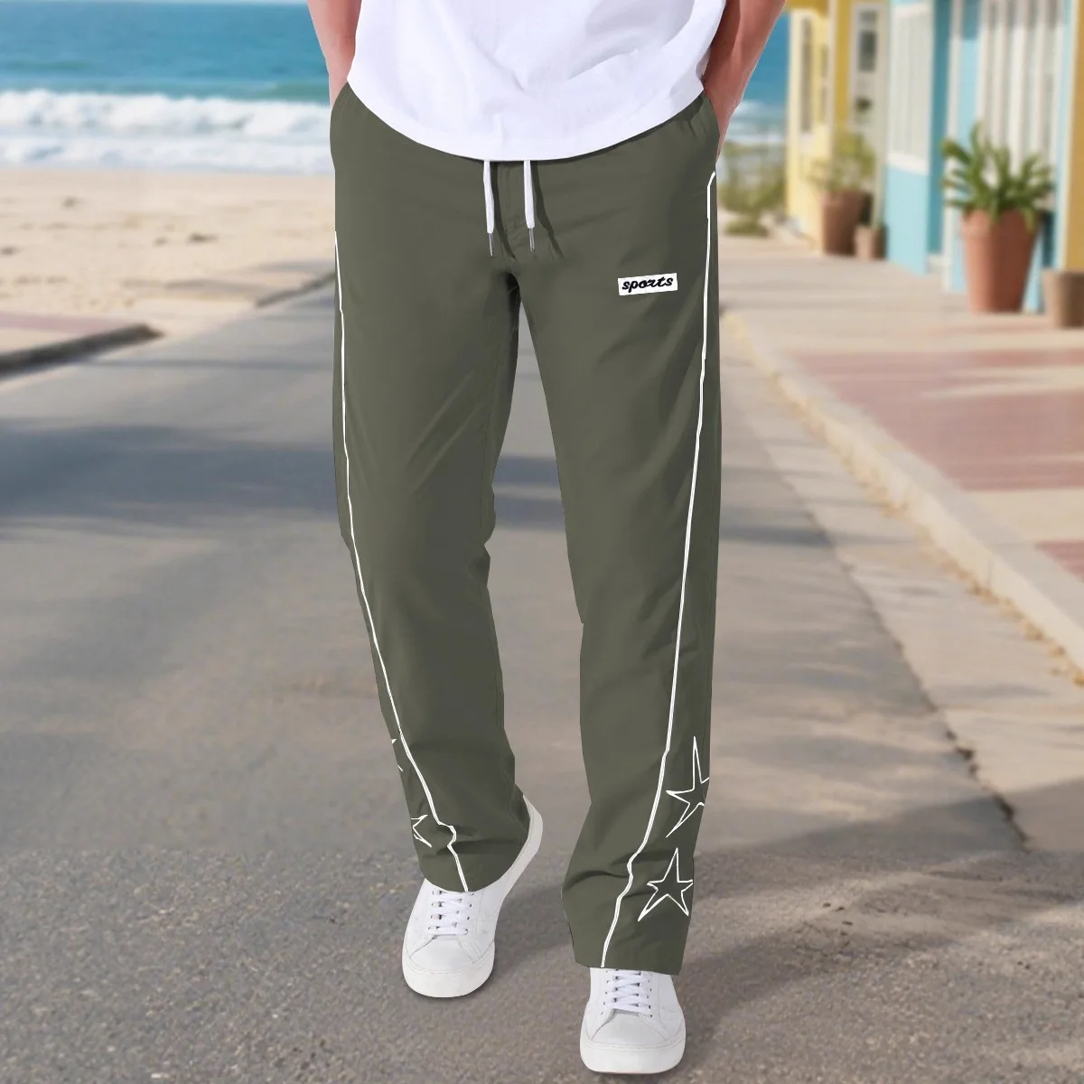 New High Street Embroidered Star Pants Men's American Sports and Casual Trousers