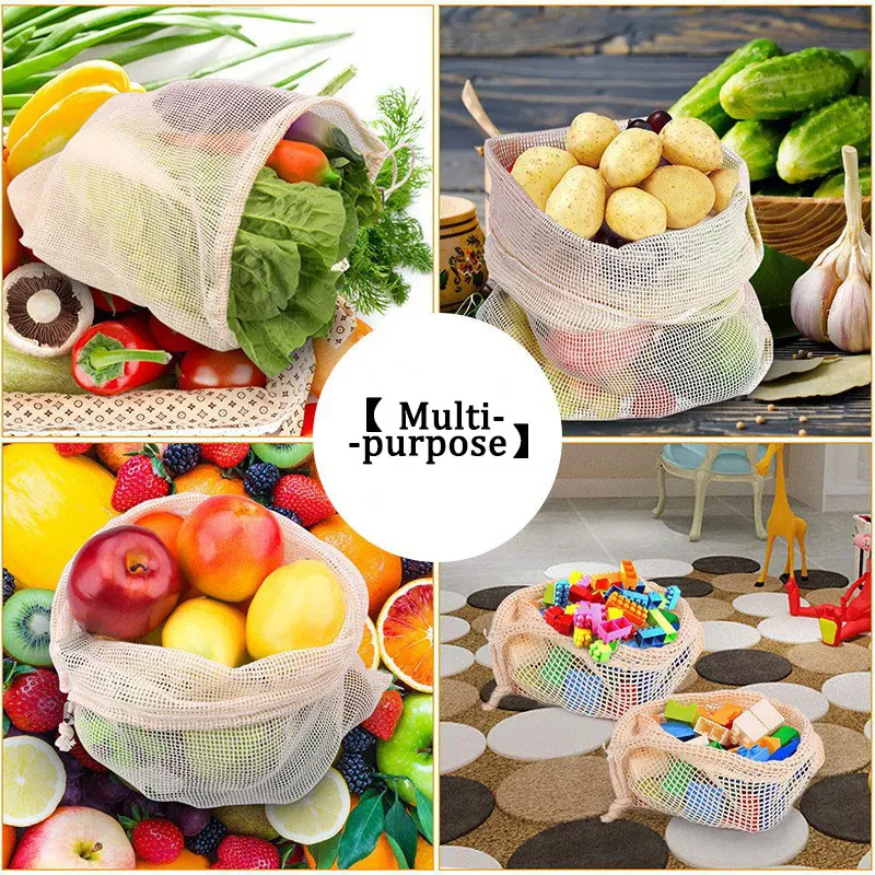 Reusable Mesh Bag Cotton Vegetable Bags Home Organization and Storage Eco Friendly Products Bag Organizer Machine Washable