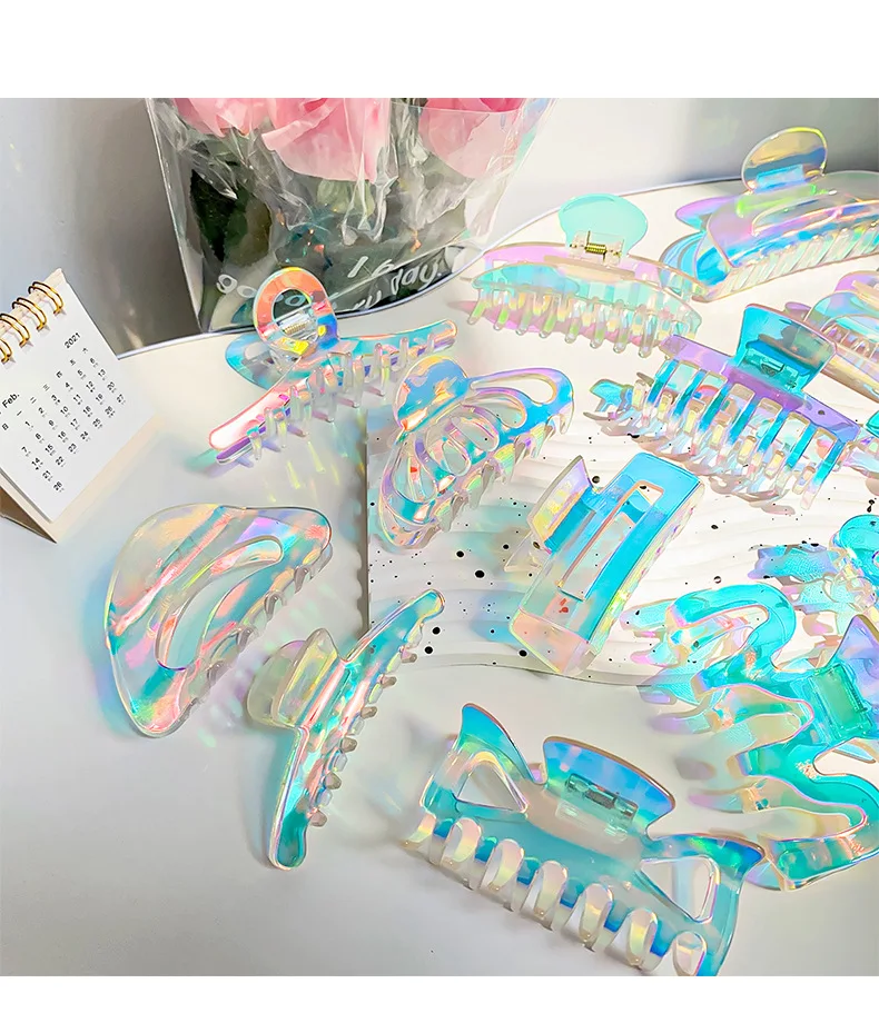 Bunte Meerjungfrau Schmetterling Klaue Clip für Frauen Laser transparente Hai Clip zurück Kopf Haarnadel Krabben Klaue Mode Haarschmuck – Detail 7