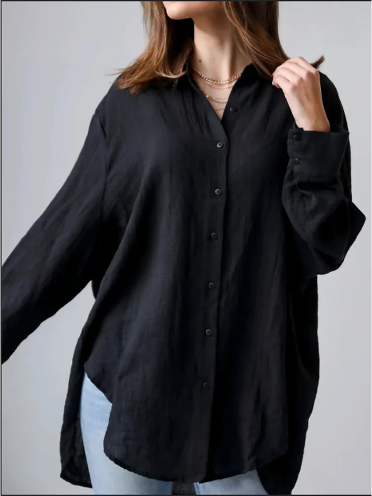 Women's Solid Color Casual Long Sleeved Button Down Collar Shirt Daily Office Elegant Commuting Style Autumn Top