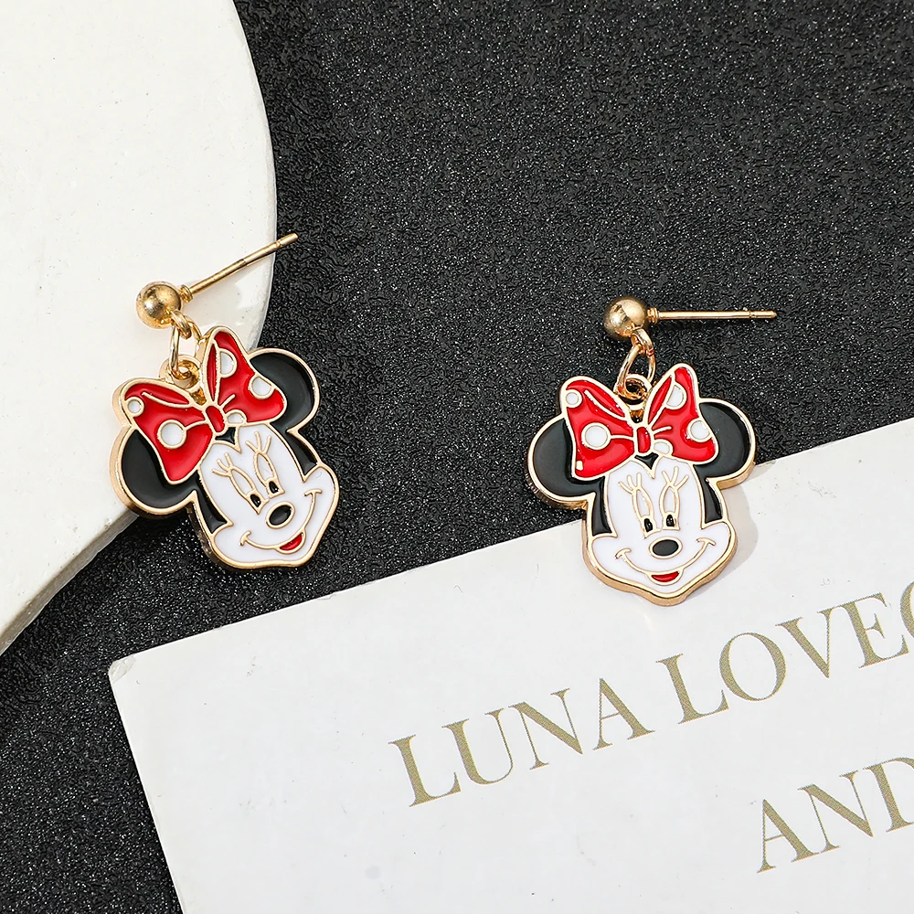 Disney Minnie Mouse Head Portrait Ear Studs Cartoon Charm Jewelry Anime Accessory Surprise Gift for Girls And Women