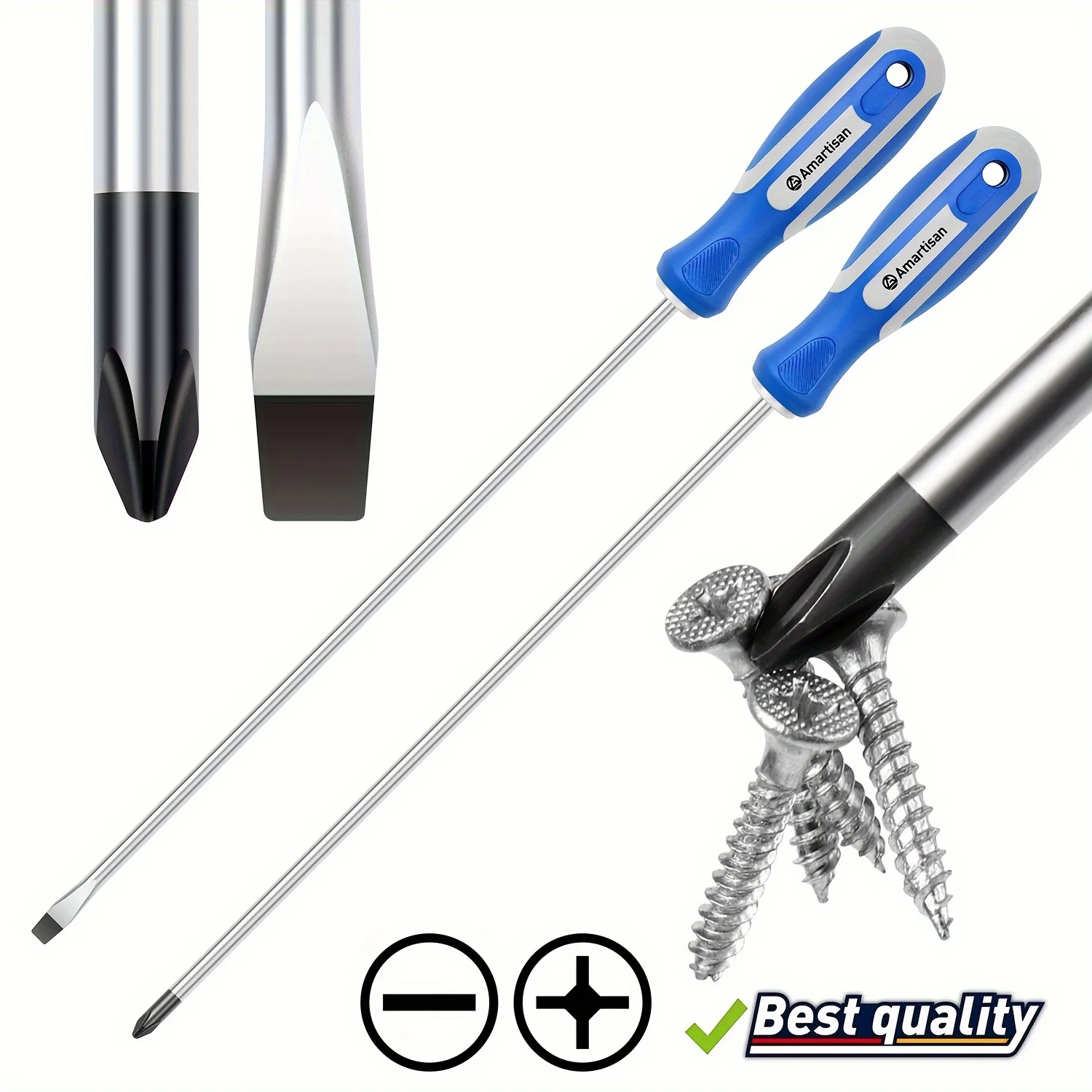 

2pcs 30.48cm long Screwdriver Set, Long Blade Screwdriver Set 12-Inch Magnetic Screwdriver, Phillips & Slotted Bits.