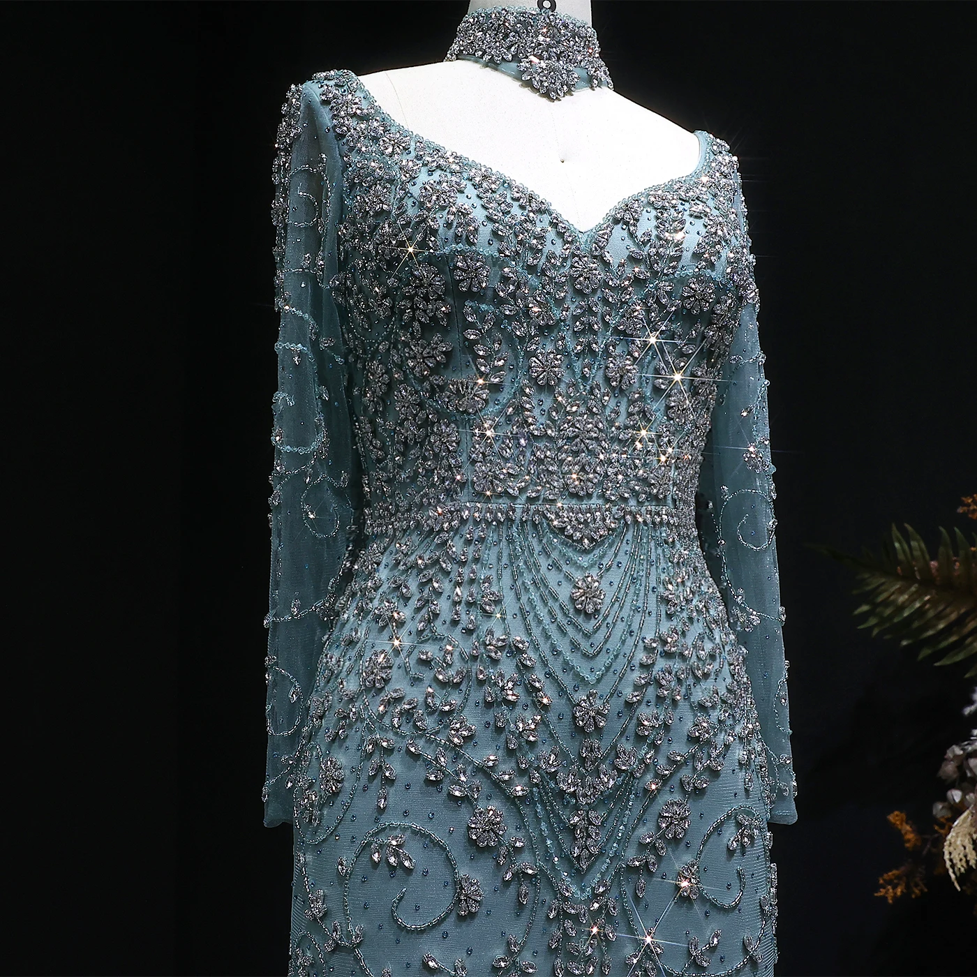 Sharon Said Luxuriöses Arabisches Dubai Rosa Meerjungfrauenkleid mit Langen Ärmeln, Perlenbesetztes Formelles Abendkleid für Hochzeit, Party, Ball, SS181 Maßanfertigung – Detail 30