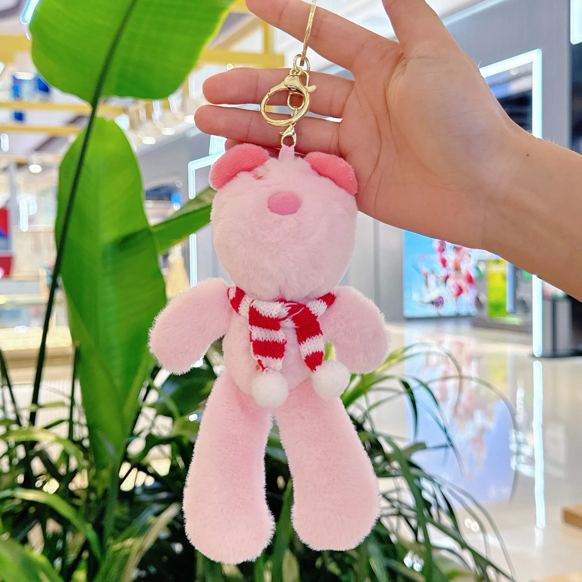 13CM 귀여운 긴 다리 털곰 열쇠고리 스카프 장식 플러시 장난감 귀여운 폭력곰 인형 키링 어린이 소녀 크리스마스 선물