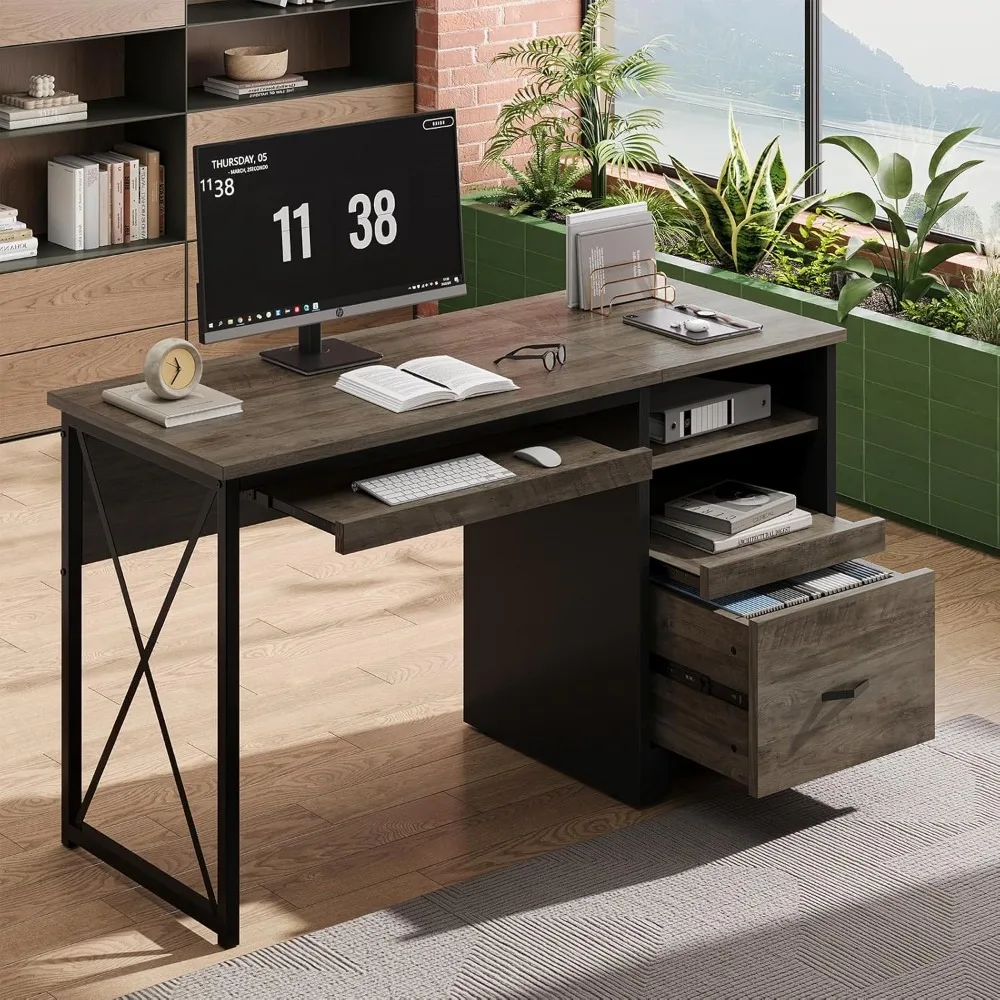 

47 office desk with drawers, industrial computer desk with drawers, reversible teacher desk with storage and keyboard tray
