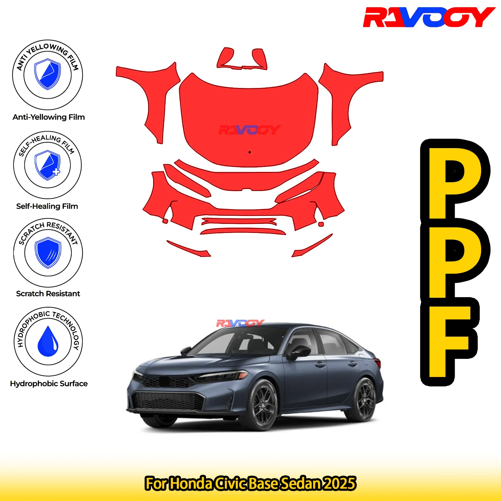 

For Honda Civic Base Sedan 2025 Glossy Matte Black Precut front PPF Kit Paint Protection Film