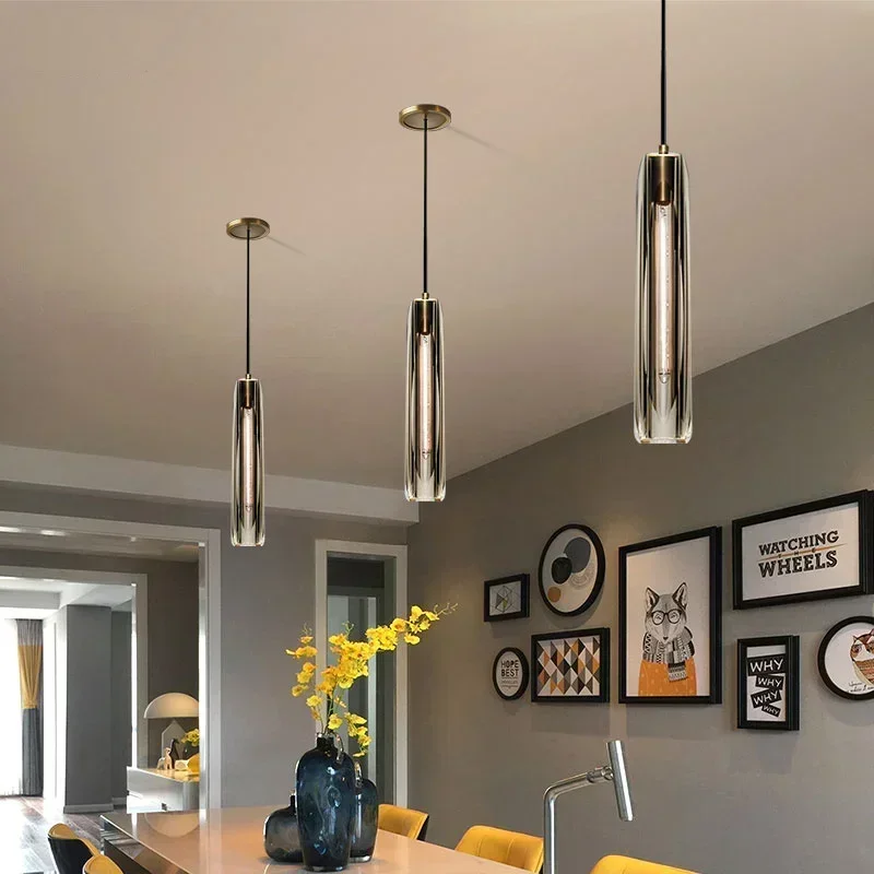 Modern all-copper light luxury crystal pendant light bedroom bedside living room dining bar table single head pendant lamp