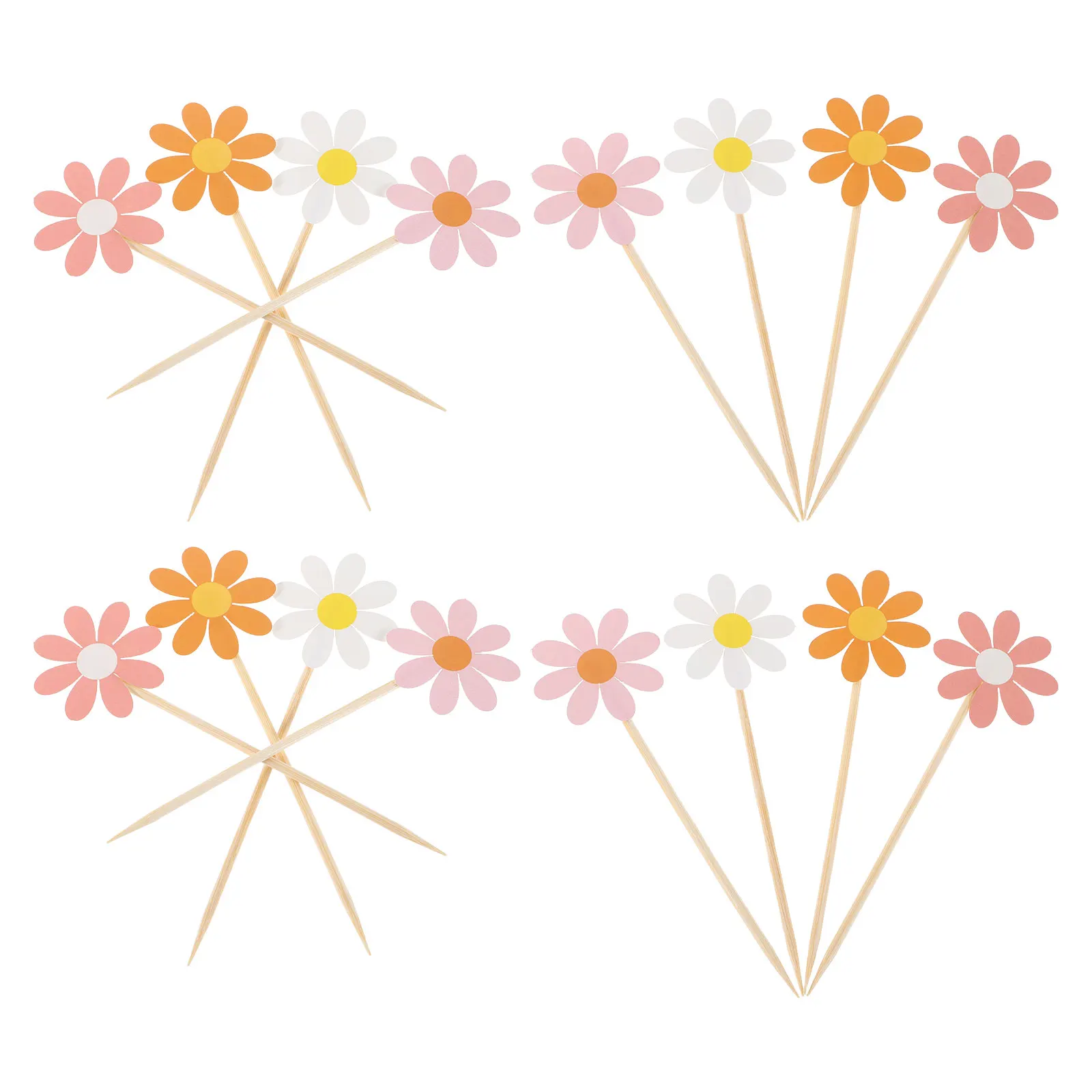 

Mini Artificial Flowers for Cake Decoration 40 Pcs Wooden Daisy Toppers Cupcake Picks Floral Baking Supplies Fake Flower Inserts