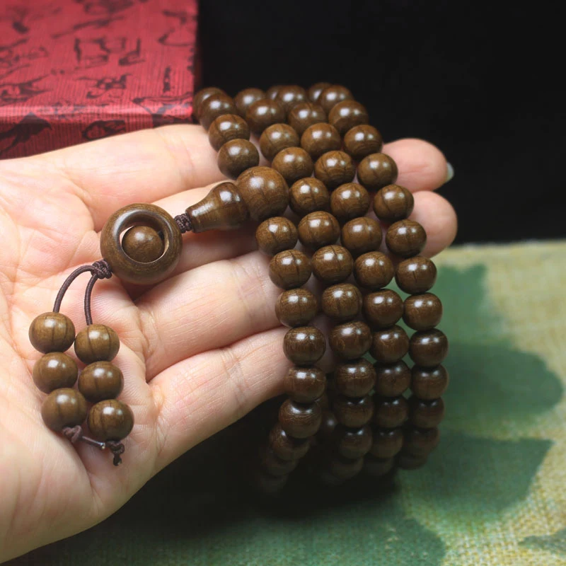 

Six-Grain Wood Old Material 8mm Buddha Bead Bracelet, Rotating Prayer Beads, Decorative Hand Ornament