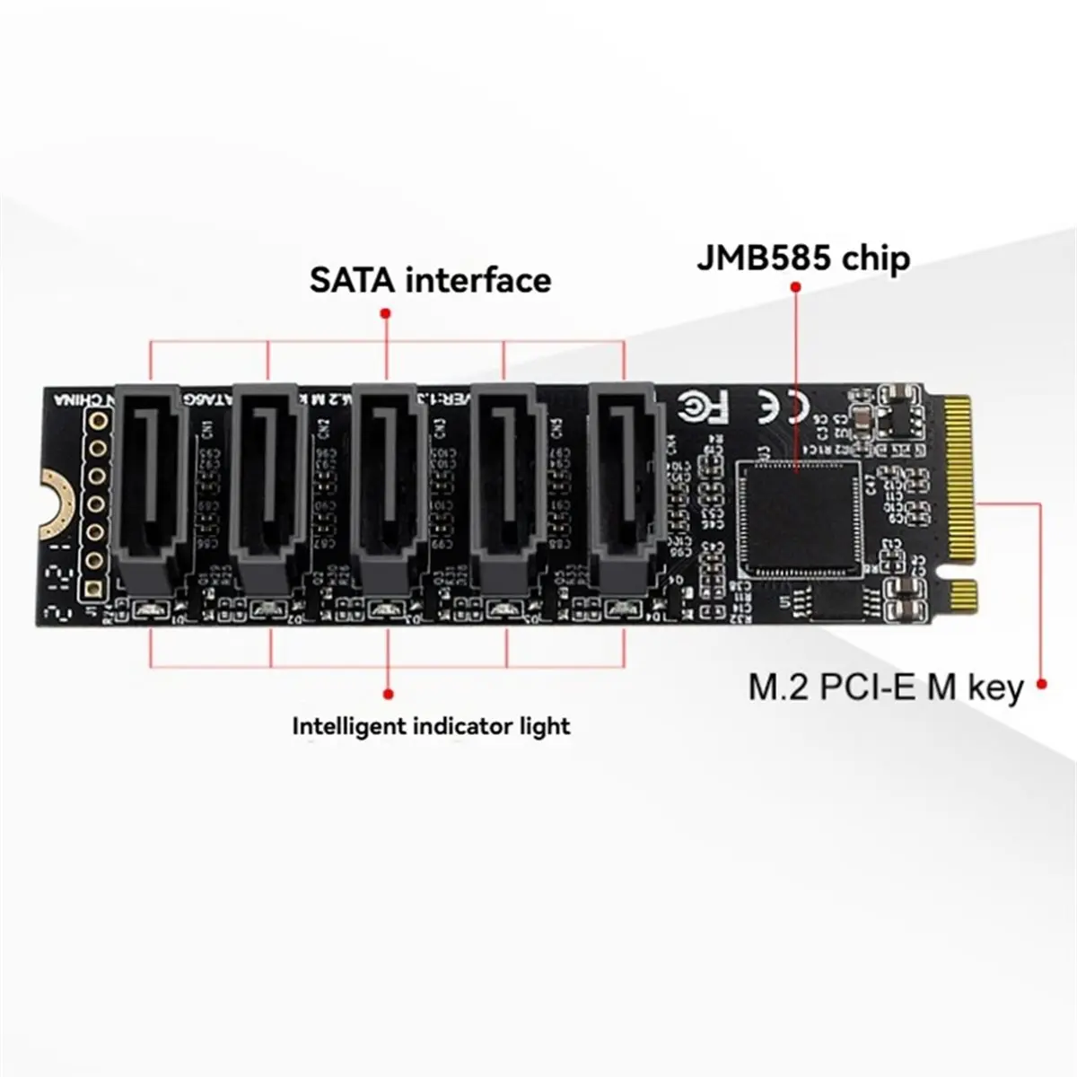 

Адаптер-карта M.2 PCI-E M-Key на 5 портов SATA 3.0, чип JMB585, высокоскоростная передача данных 6 Гбит/с, для ПК