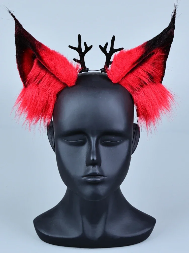 Alastor Wig Anime Cosplay Red Black Hair Alastor Cosplay Pre Crimped Wig Hair Ears Glasses Gloves Hallow Party Hair Accessories