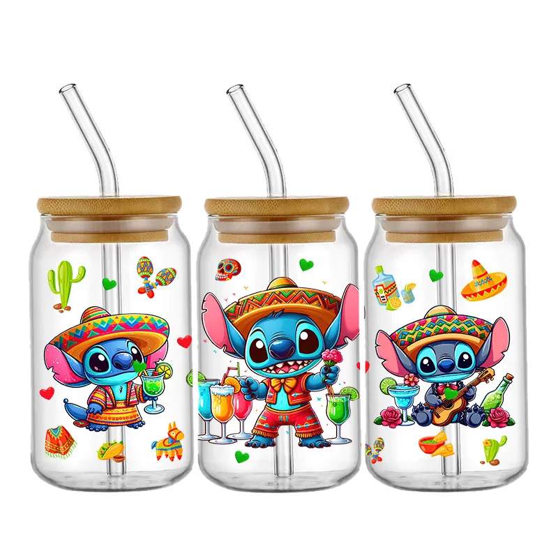 Autocollant de Transfert Auto-Adhésif et Lavable pour Bouteille en Verre, Films Disney, Stitch ture16 OZ UV DTF, DIY