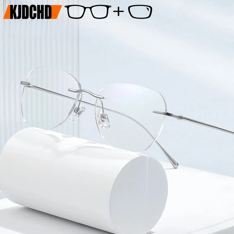 

Cat Eye Frameless Titanium Alloy Glasses Ultra Light Optical Lenses with Recipe Glasses Women's Prescription Multifocal Eyewear