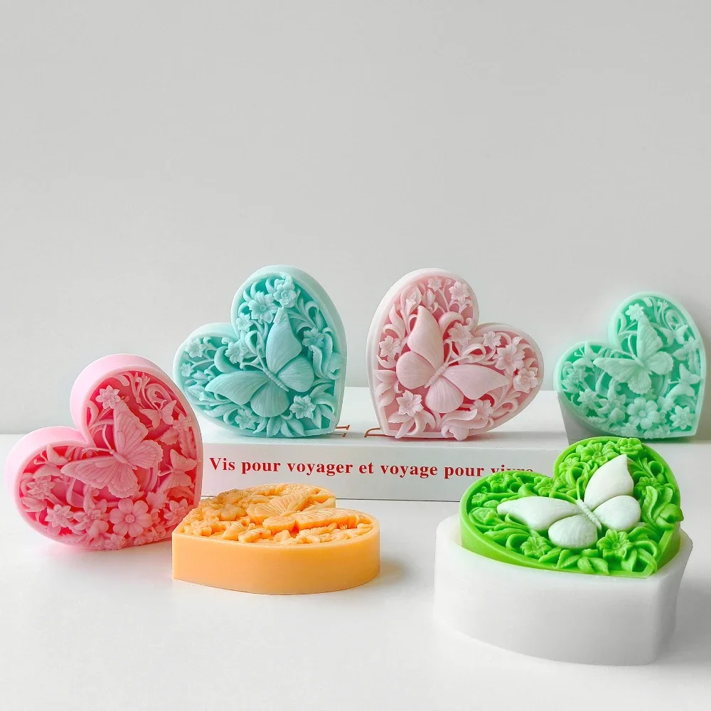 3D Relief Butterfly Flower Candle Making Tools Rose Heart Soap Silicone Molds Valentine’s Day Gift Chocolate Mould Wedding Decor
