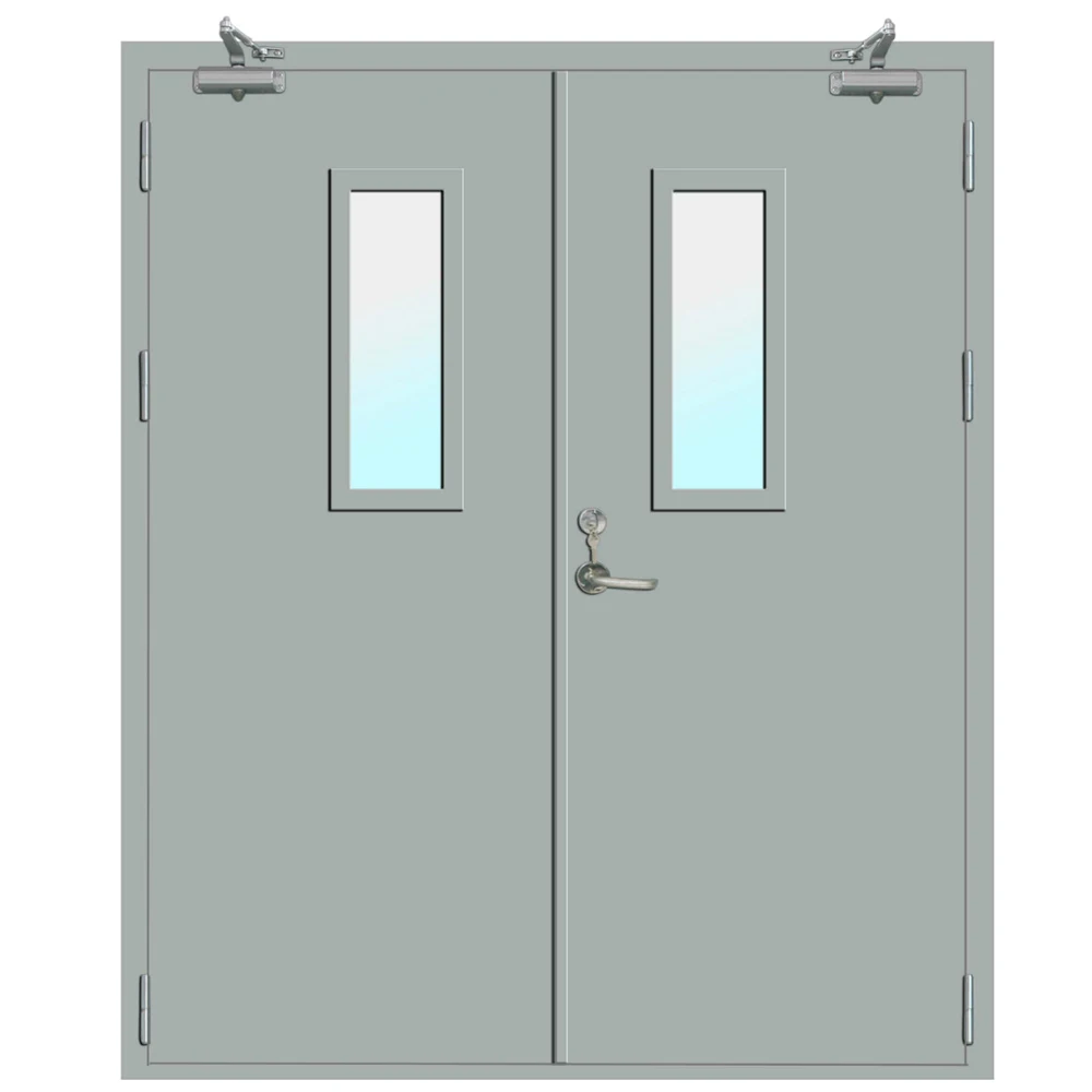 Interior Solid Wooden Fire Door 2 Hours Double Leaf Door Fire Resistant Door for Hospital or Home
