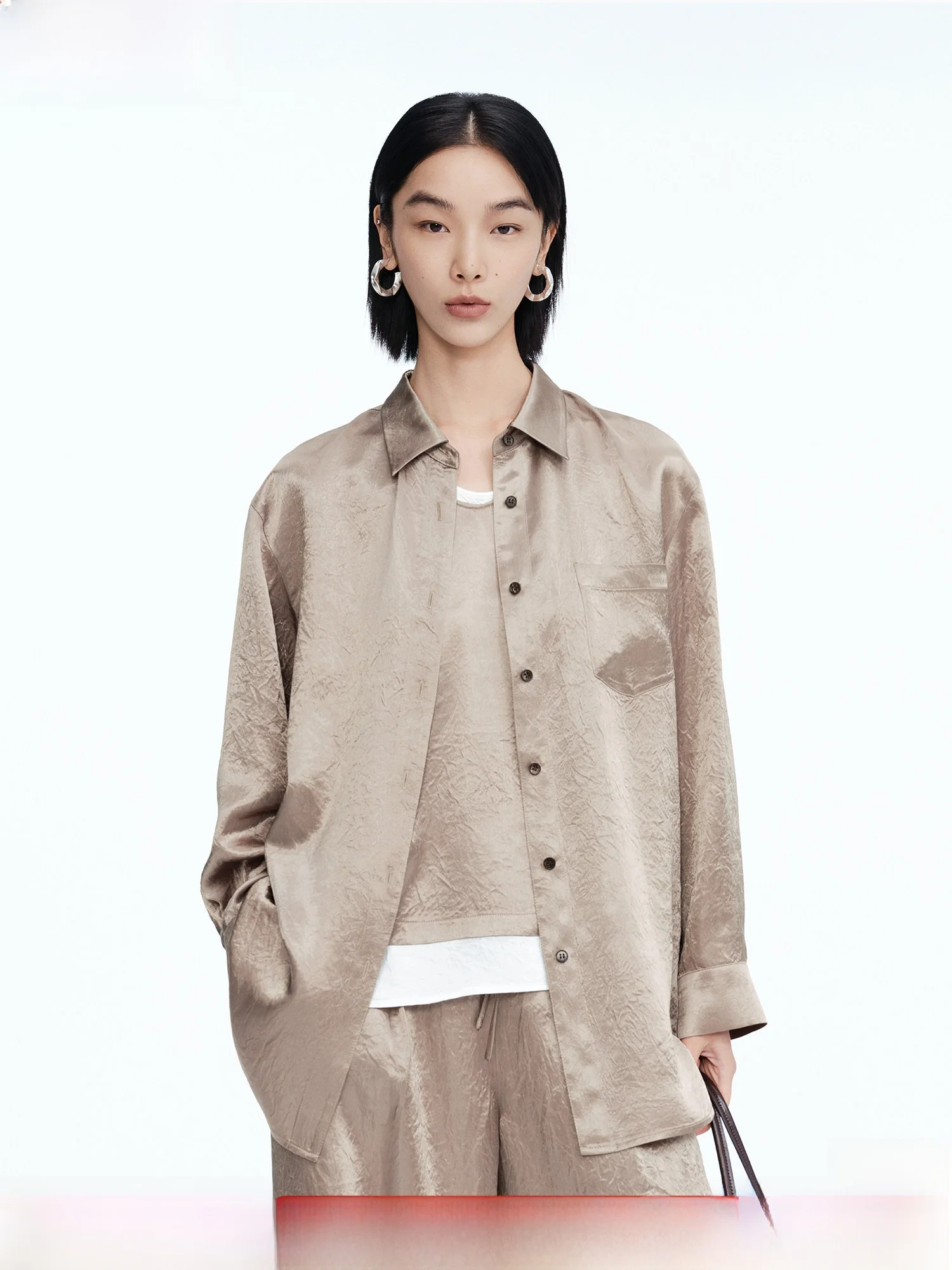 

Ele Simple Pure Color Silk Acetate irt Long Sve Satin Feel New Spring Youth Women's Faion Busin Casual Blouse