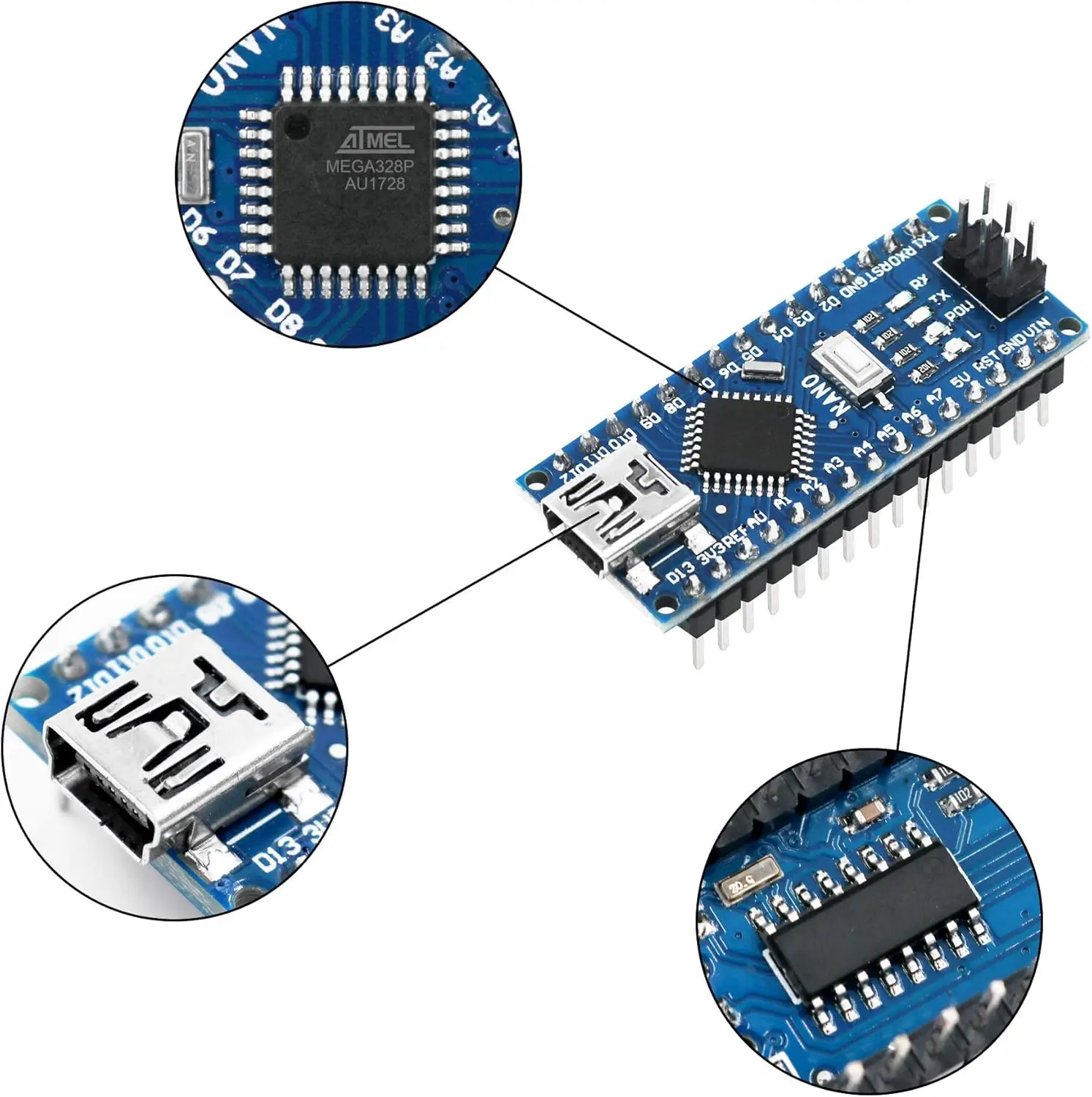 Nano V3.0 Board AYWHP Nano Micro-Controller Board ATmega328P 5V 16M, Microcontroller Board Compatible with Arduino Nano IDE