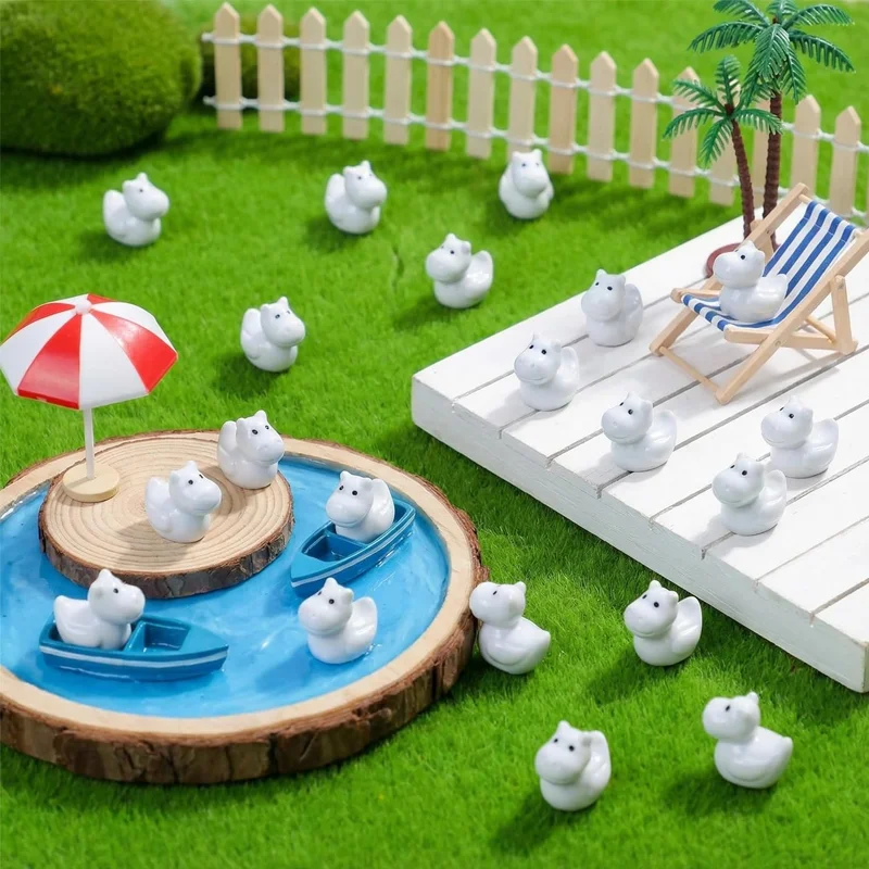 10/20pcs Mini Hippo Duck Figurine Bulk, Resin Tiny Duck Animal Statue Funny Ornament for Fairy Garden Miniature Decoration