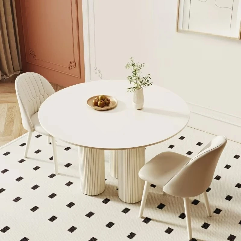 !@Modern Simple Cream Style  Negotiation Table Set Pure White Rock Plate French Dining Table for Home Bar Luxe Small
