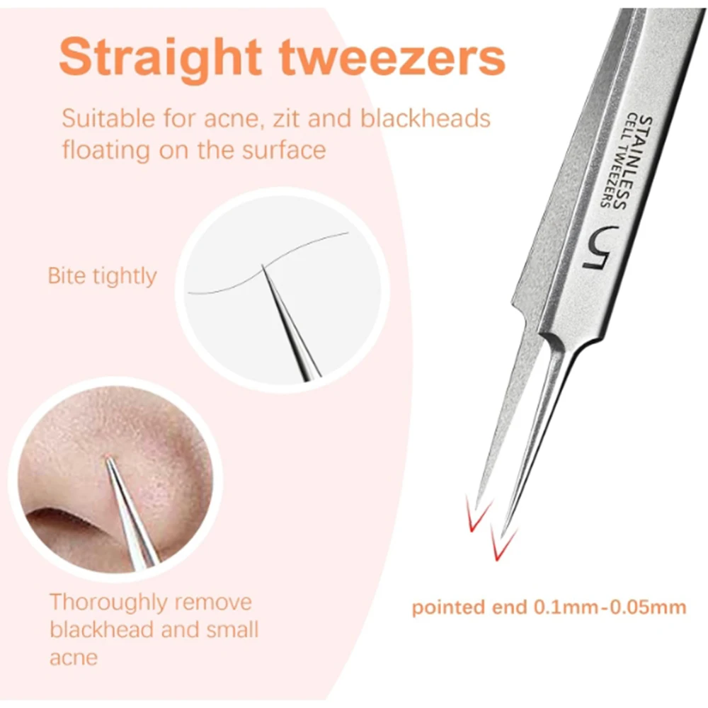 3 pçs/set clipe de acne de aço inoxidável, clipe de célula, clipe de cravo, agulha de acne, agulha de acne de salão de beleza, ferramenta de agulha de acne