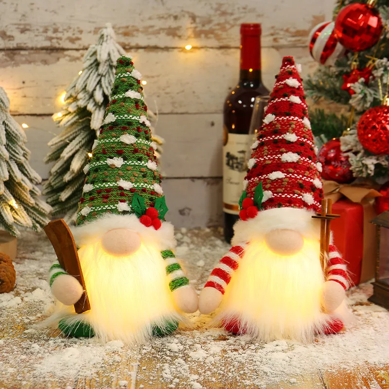 Poupée gnome de traîneau lumineuse LED 2026, barbe longue, figurine de Noël Rudolph, décoration de table de Noël, cadeau de fêtes, vente en gros