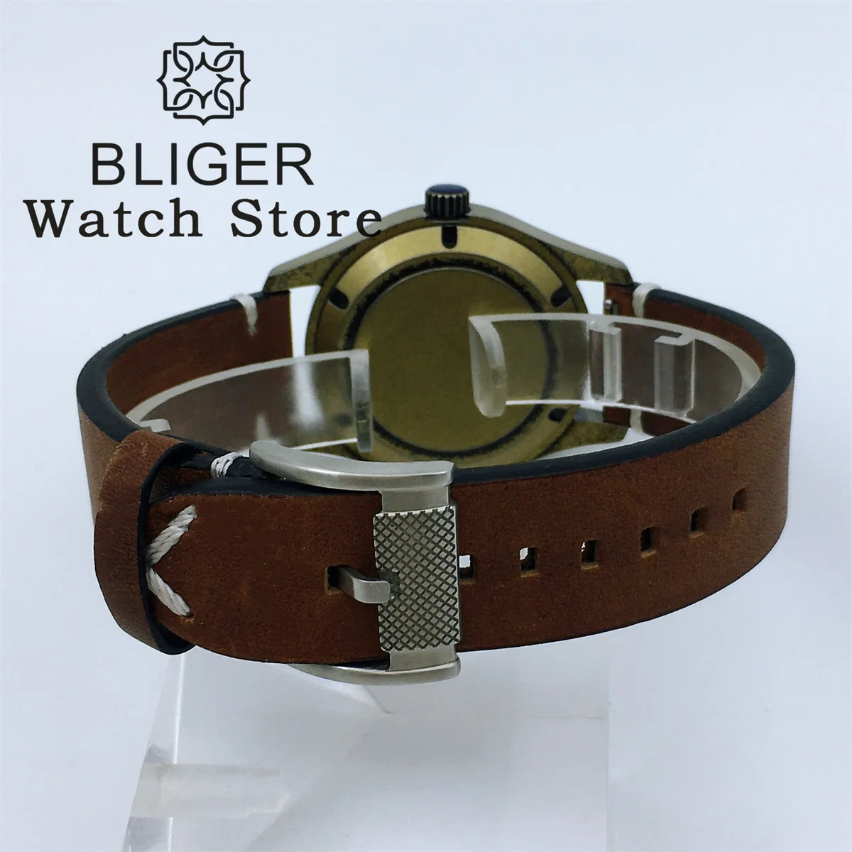 BLIGER 36mm 39mm Vintage Bronze NH35A Automatic Dive Pilot Men\'s Watches Sapphire Glass Luminous Dial Leather Strap Screw Crown