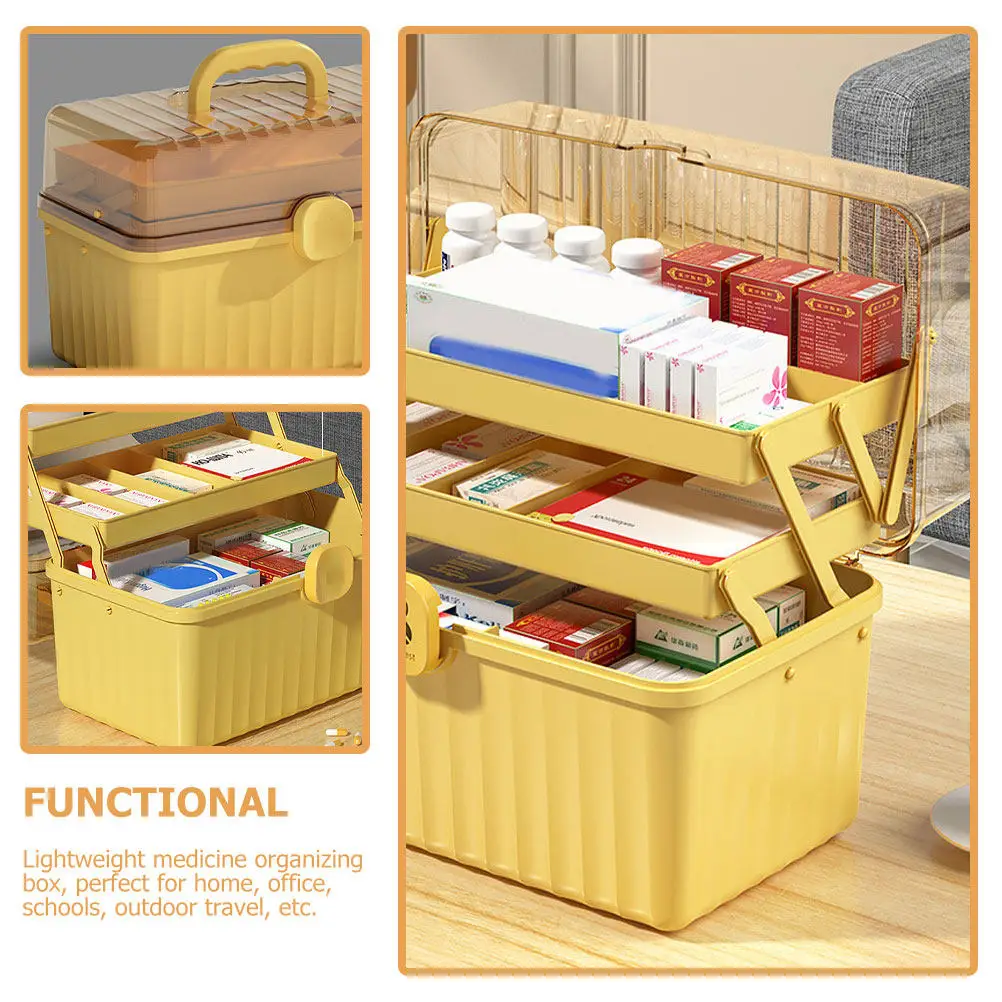 

Plastic First Aid Emergency Storage Box Large Capacity Medicine Organizer Case Portable Family Medicine Storage Box with Handle