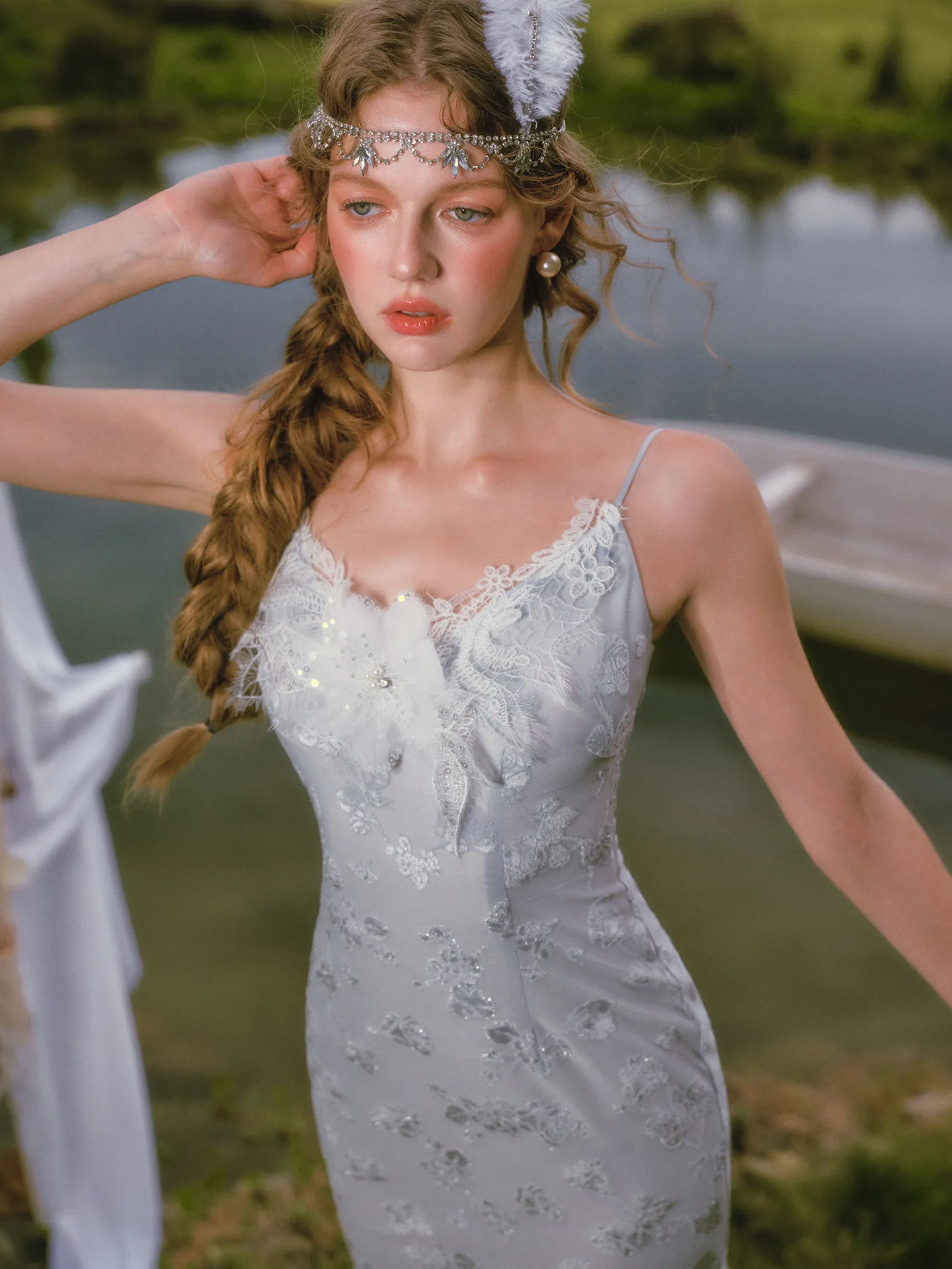 78-101cm Bust Summer Evening Long Slip Dresses For Women's French Elegant Stretch Burnout Mermaid Dress Birthday Party Dress